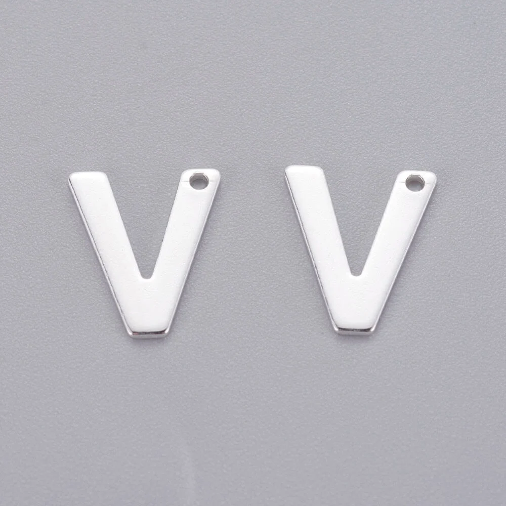 Silver alphabet V bead stainless steel polished bold chevron initial alphabet charm Valentine's jewellery making Australia