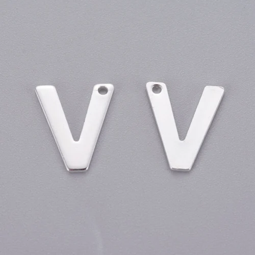 Silver letter V bead stainless steel polished bold chevron initial alphabet charm Valentine's jewellery making Australia