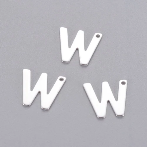 Silver letter W bead stainless steel polished wedding wish initial alphabet charm bridal jewellery making Australia