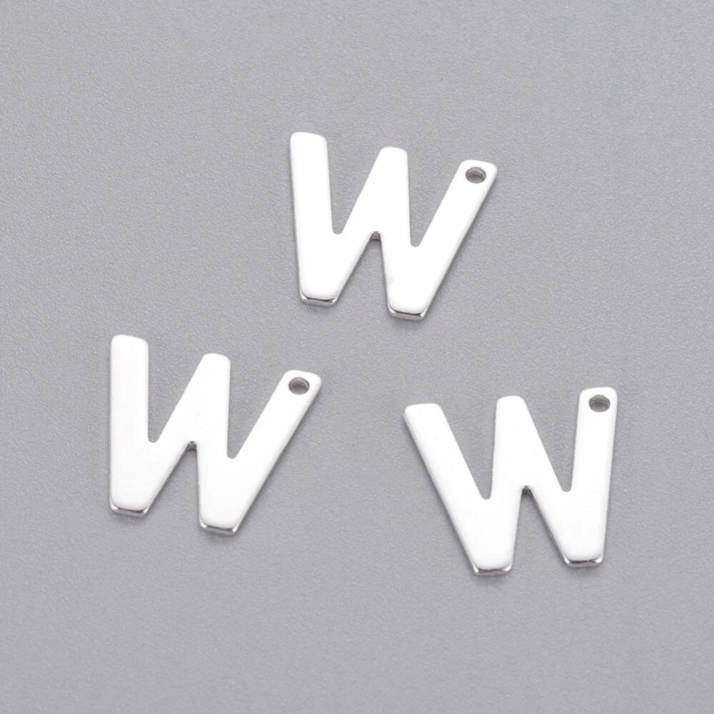 Silver letter W bead stainless steel polished wedding wish initial alphabet charm bridal jewellery making Australia