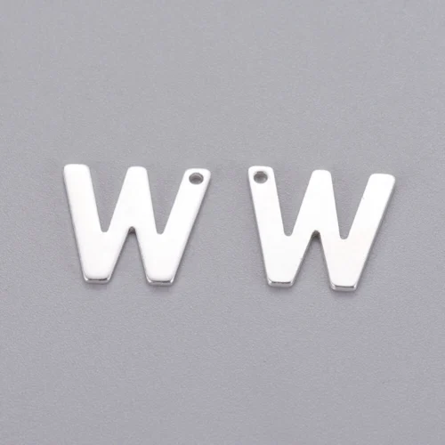 Silver letter W bead stainless steel polished wedding wish initial alphabet charm bridal jewellery making Australia