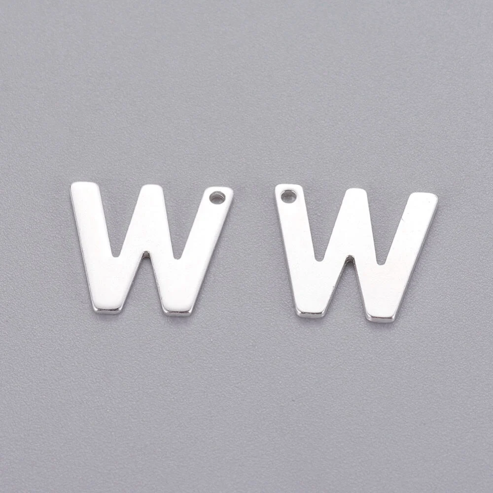 Silver letter W bead stainless steel polished wedding wish initial alphabet charm bridal jewellery making Australia