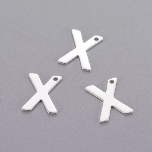 Silver letter X bead stainless steel polished bold geometric initial alphabet charm jewellery making Australia