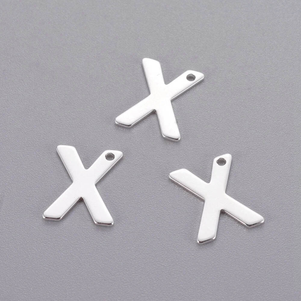 Silver letter X bead stainless steel polished bold geometric initial alphabet charm jewellery making Australia