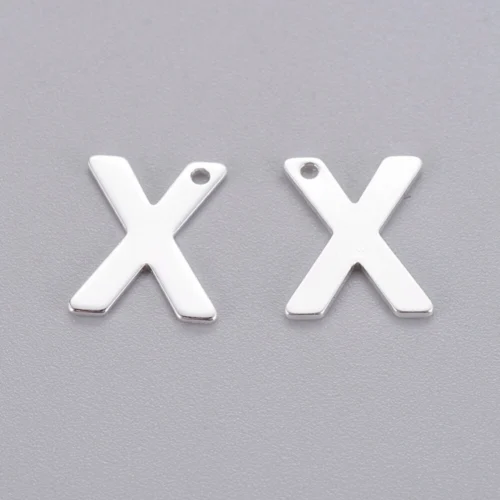 Silver letter X bead stainless steel polished bold geometric initial alphabet charm jewellery making Australia