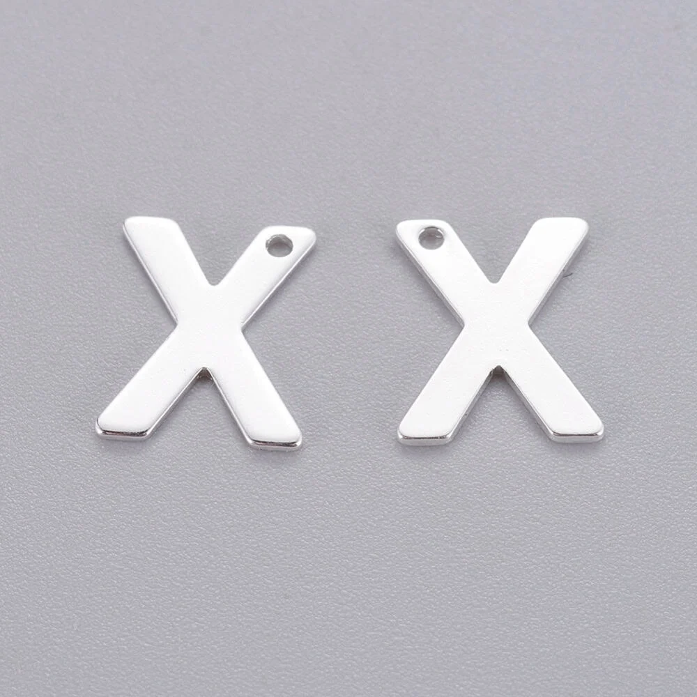 Silver letter X bead stainless steel polished bold geometric initial alphabet charm jewellery making Australia