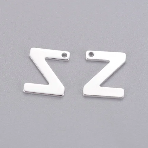 Silver letter Z bead stainless steel polished bold diagonal initial alphabet charm jewellery making Australia