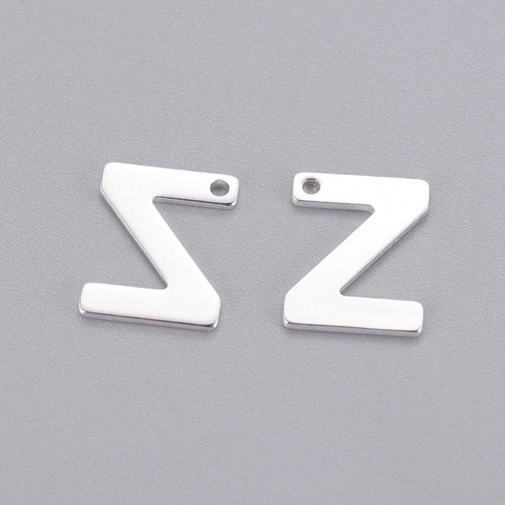 Silver letter Z bead stainless steel polished bold diagonal initial alphabet charm jewellery making Australia