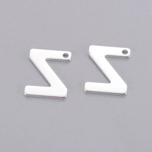 Silver letter Z bead stainless steel polished bold diagonal initial alphabet charm jewellery making Australia