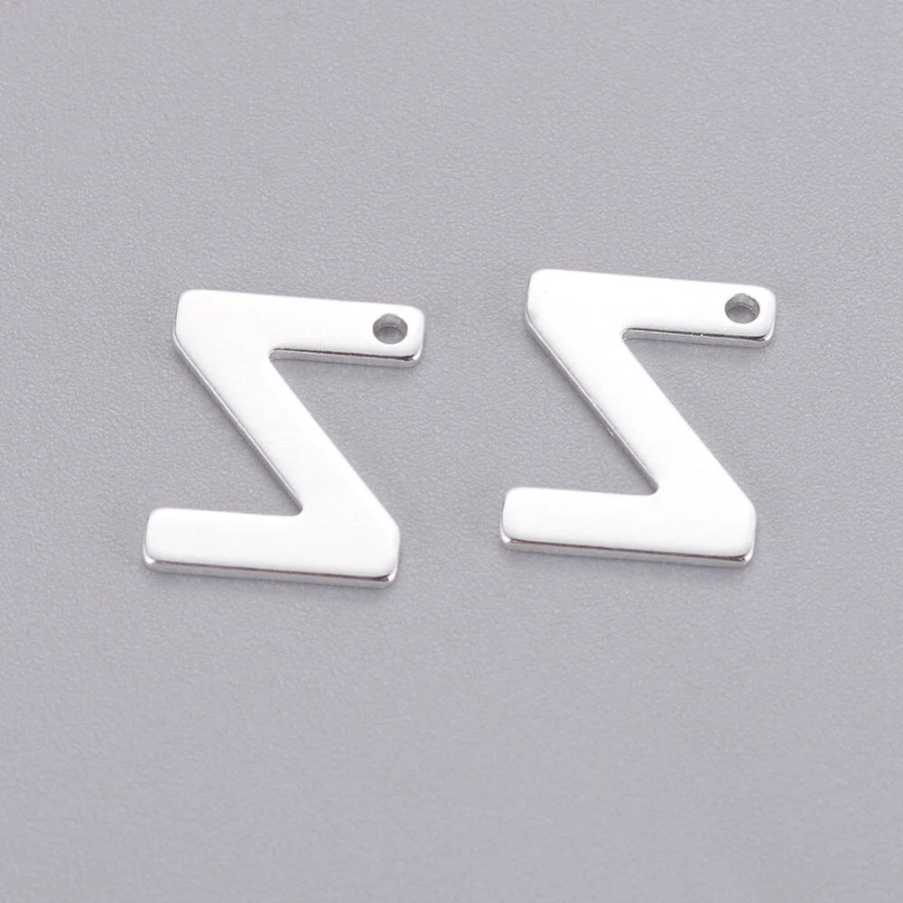 Silver letter Z bead stainless steel polished bold diagonal initial alphabet charm jewellery making Australia