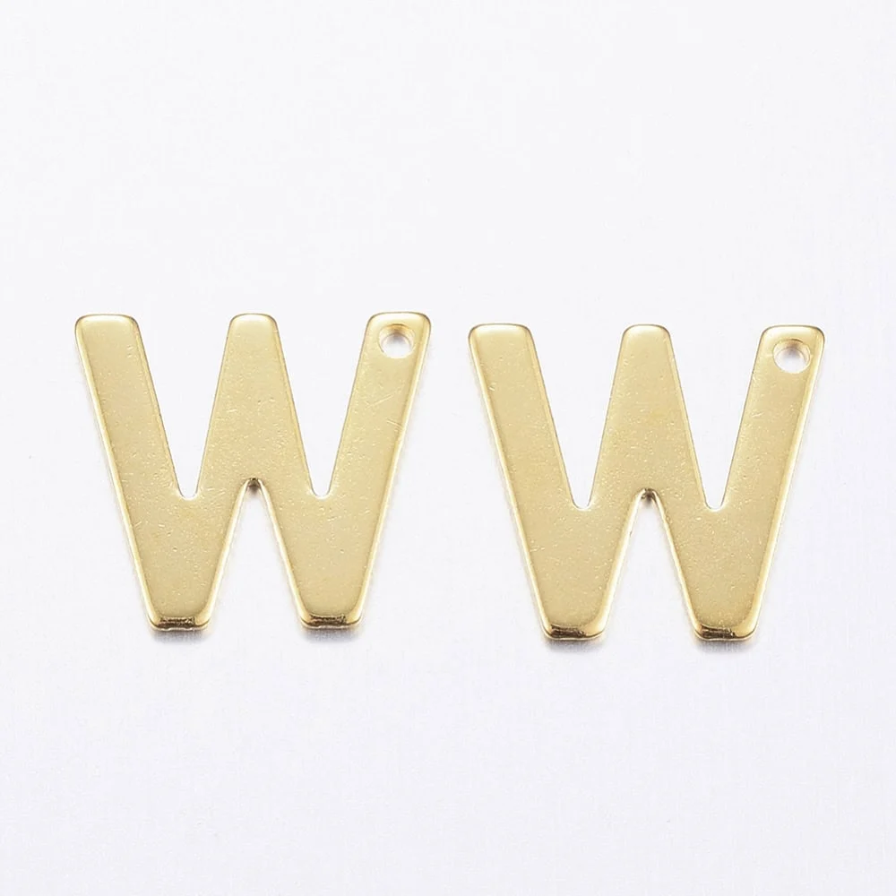 Gold letter W bead stainless steel warm gold plated warm wedding initial alphabet charm jewellery making Australia