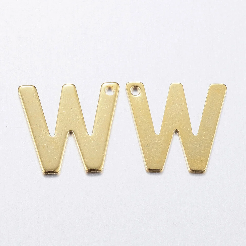 Gold letter W bead stainless steel warm gold plated warm wedding initial alphabet charm jewellery making Australia