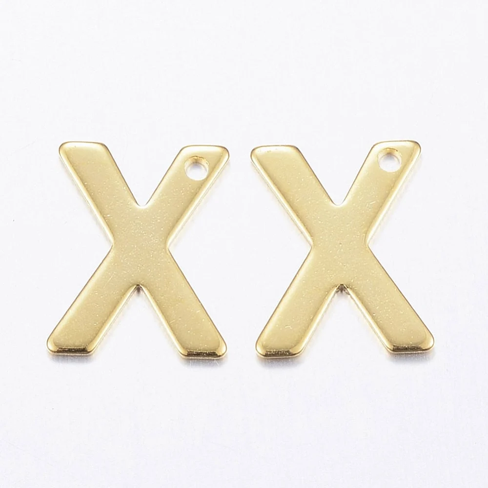 Gold letter X bead stainless steel warm gold plated extraordinary rare initial alphabet charm jewellery making Australia