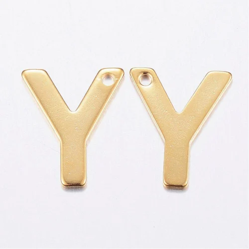 Gold letter Y bead stainless steel warm gold plated rare precious initial alphabet charm jewellery making Australia