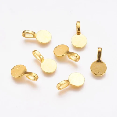 Gold plated glue on flat pad pendant bails flat adhesive pad with loop connector jewellery making Australia
