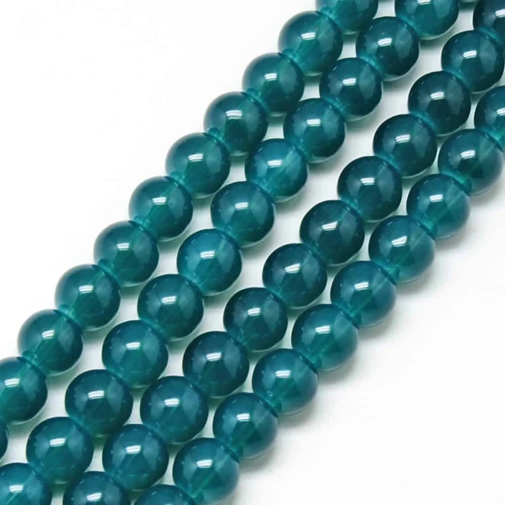 Dark Cyan Opalite Glass Beads 8mm Round
