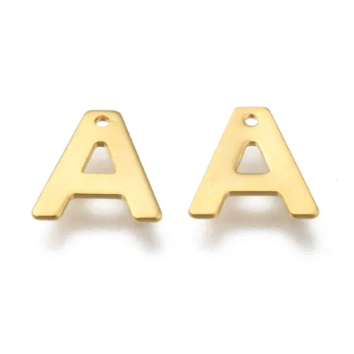 Gold letter A bead stainless steel warm gold plated initial alphabet charm pendant jewellery making Australia