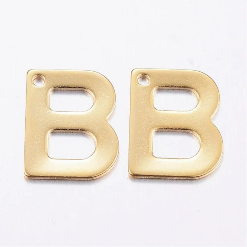 Gold letter B bead stainless steel warm gold plated bold birthday initial alphabet charm jewellery making Australia