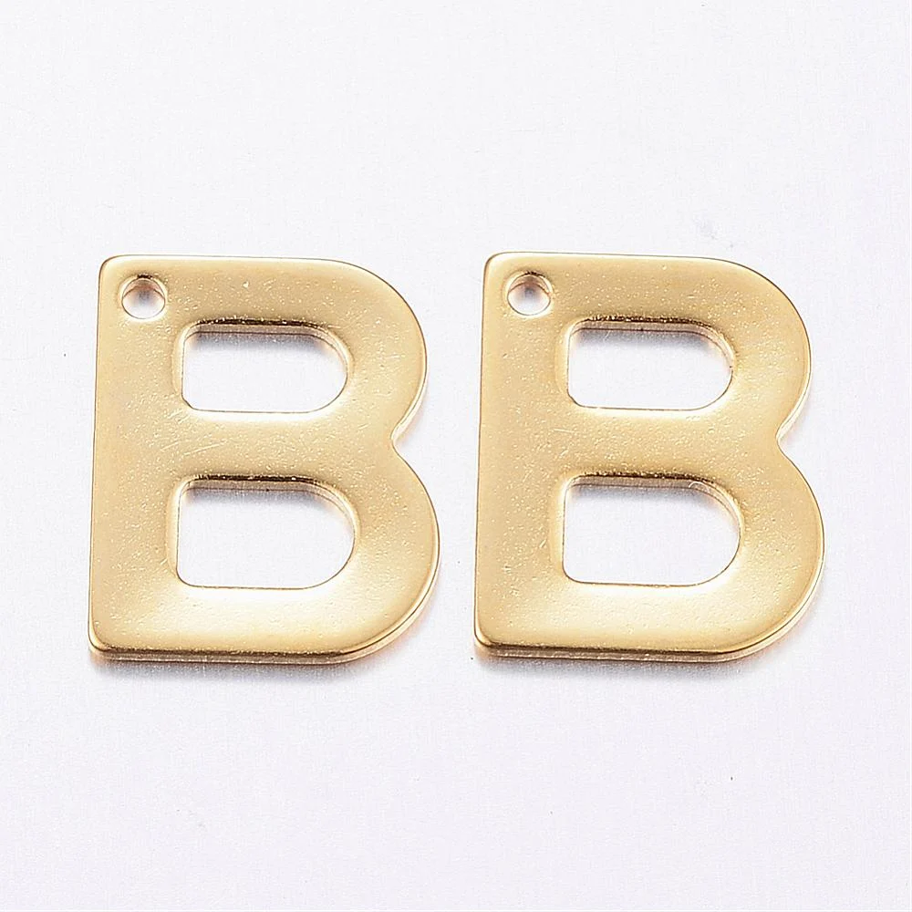 Gold letter B bead stainless steel warm gold plated bold birthday initial alphabet charm jewellery making Australia
