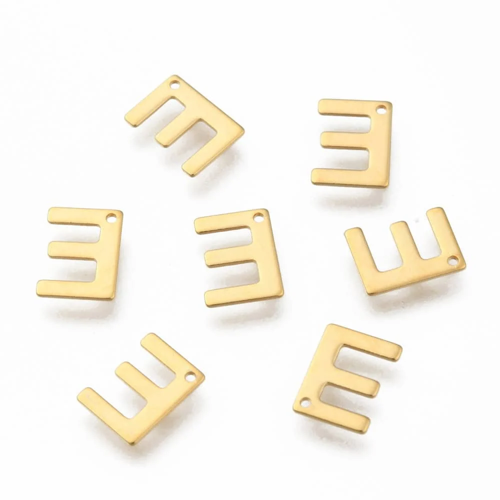 Gold letter E bead stainless steel warm gold plated eternal elegant initial alphabet charm jewellery making Australia