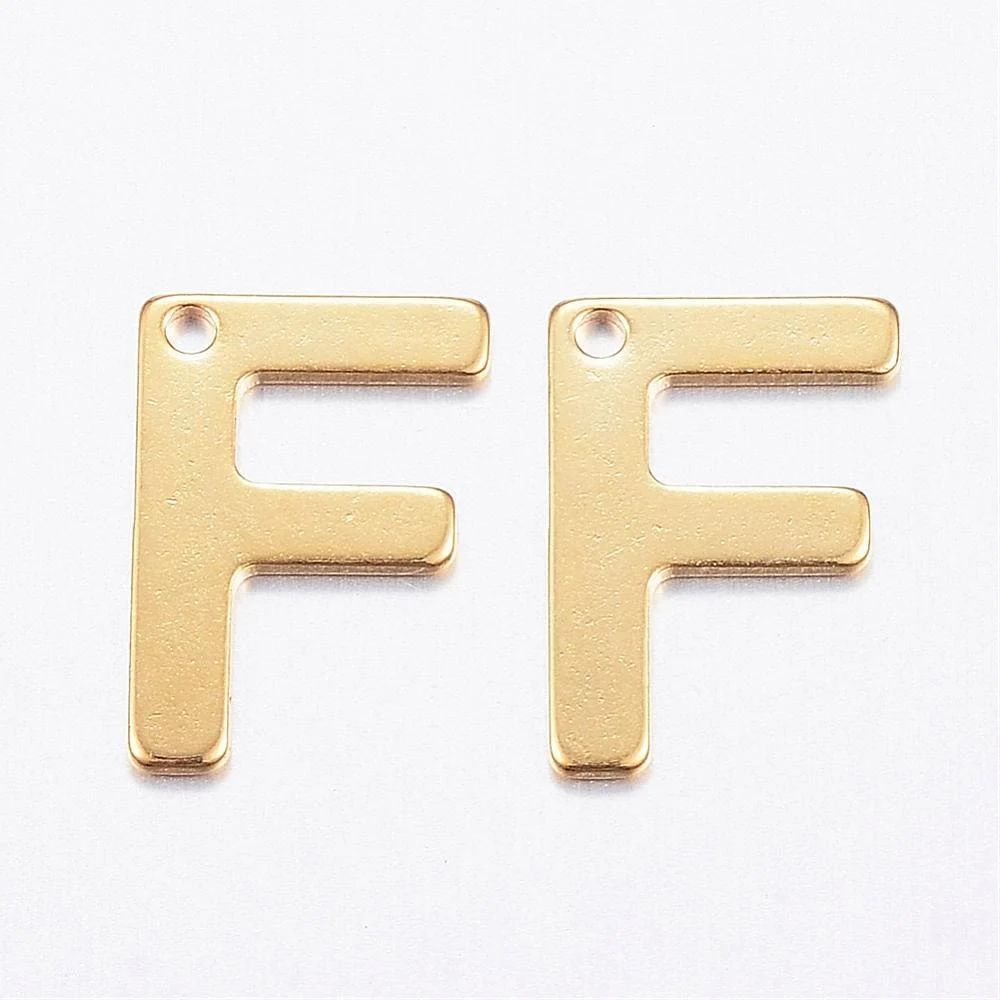 Gold letter F bead stainless steel warm gold plated family forever initial alphabet charm jewellery making Australia
