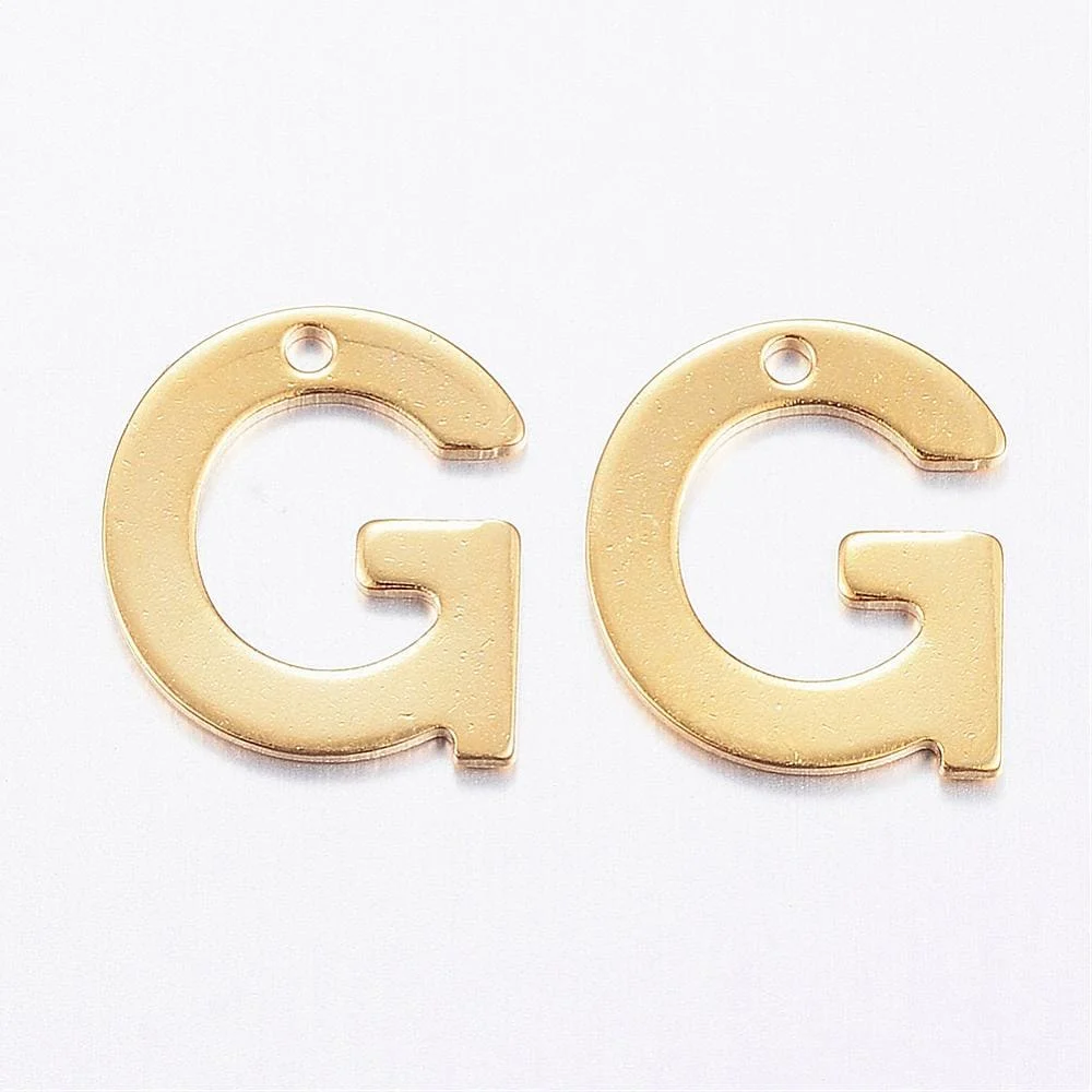 Gold initial G charm bead stainless steel warm gold plated graduation initial alphabet charm jewellery making Australia