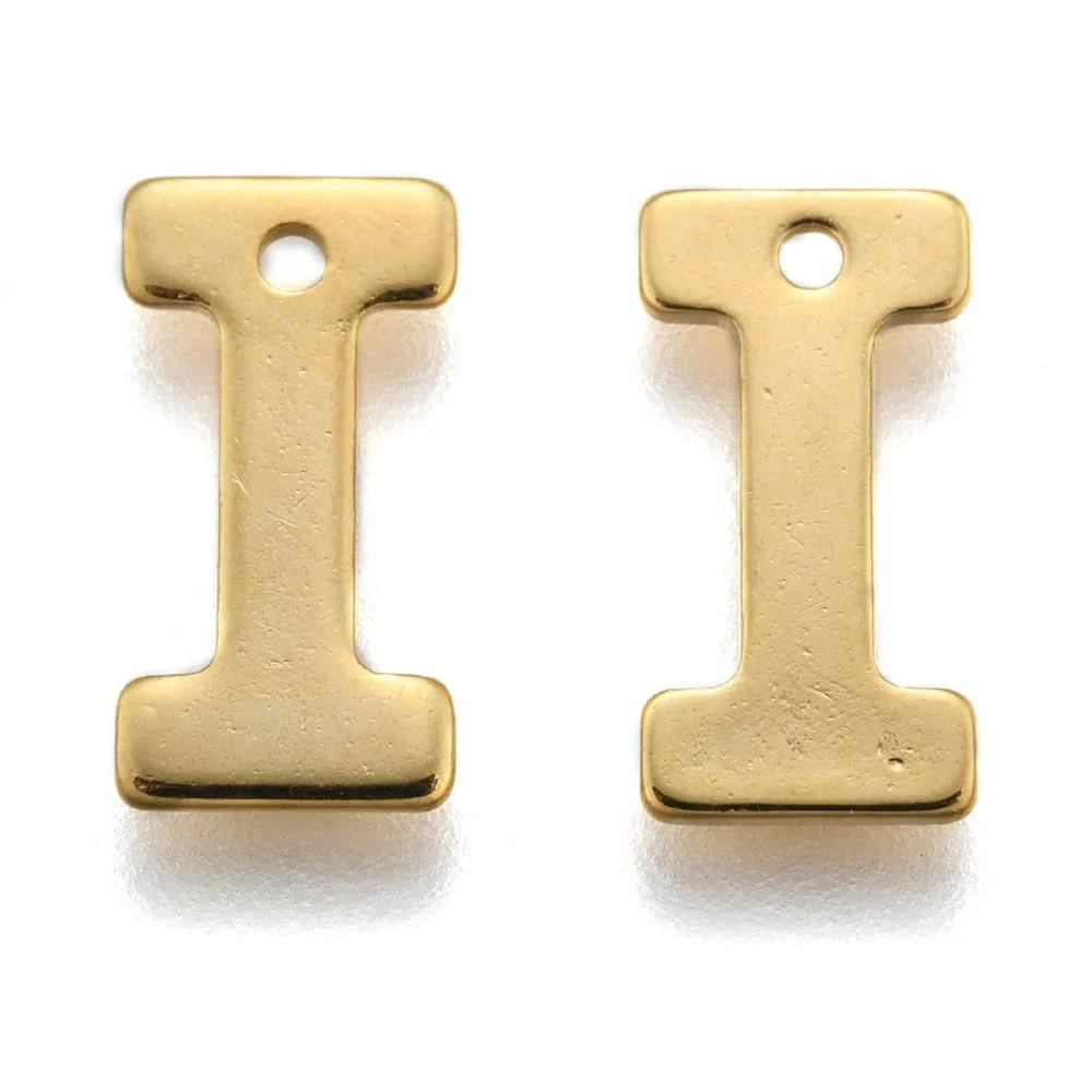 Gold letter I bead stainless steel warm gold plated identity inspiration initial alphabet charm jewellery making Australia