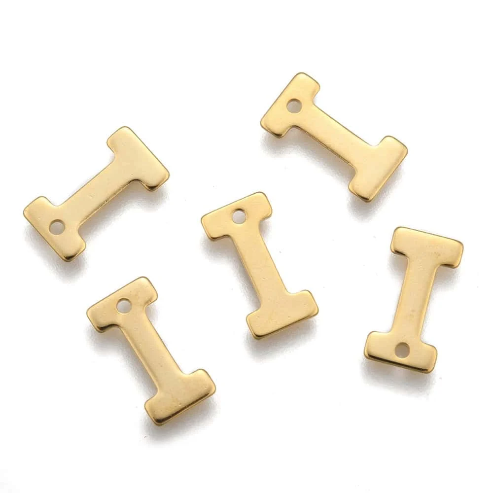 Gold letter I bead stainless steel warm gold plated identity inspiration initial alphabet charm jewellery making Australia