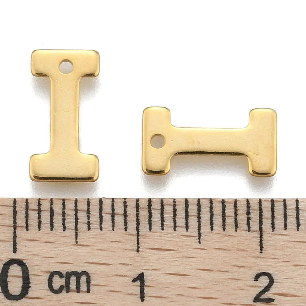 Gold letter I bead stainless steel warm gold plated identity inspiration initial alphabet charm jewellery making Australia