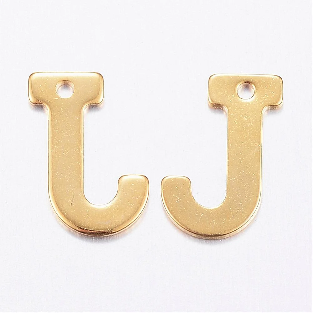 Gold alphabet J bead stainless steel warm gold plated joyful journey initial alphabet charm jewellery making Australia