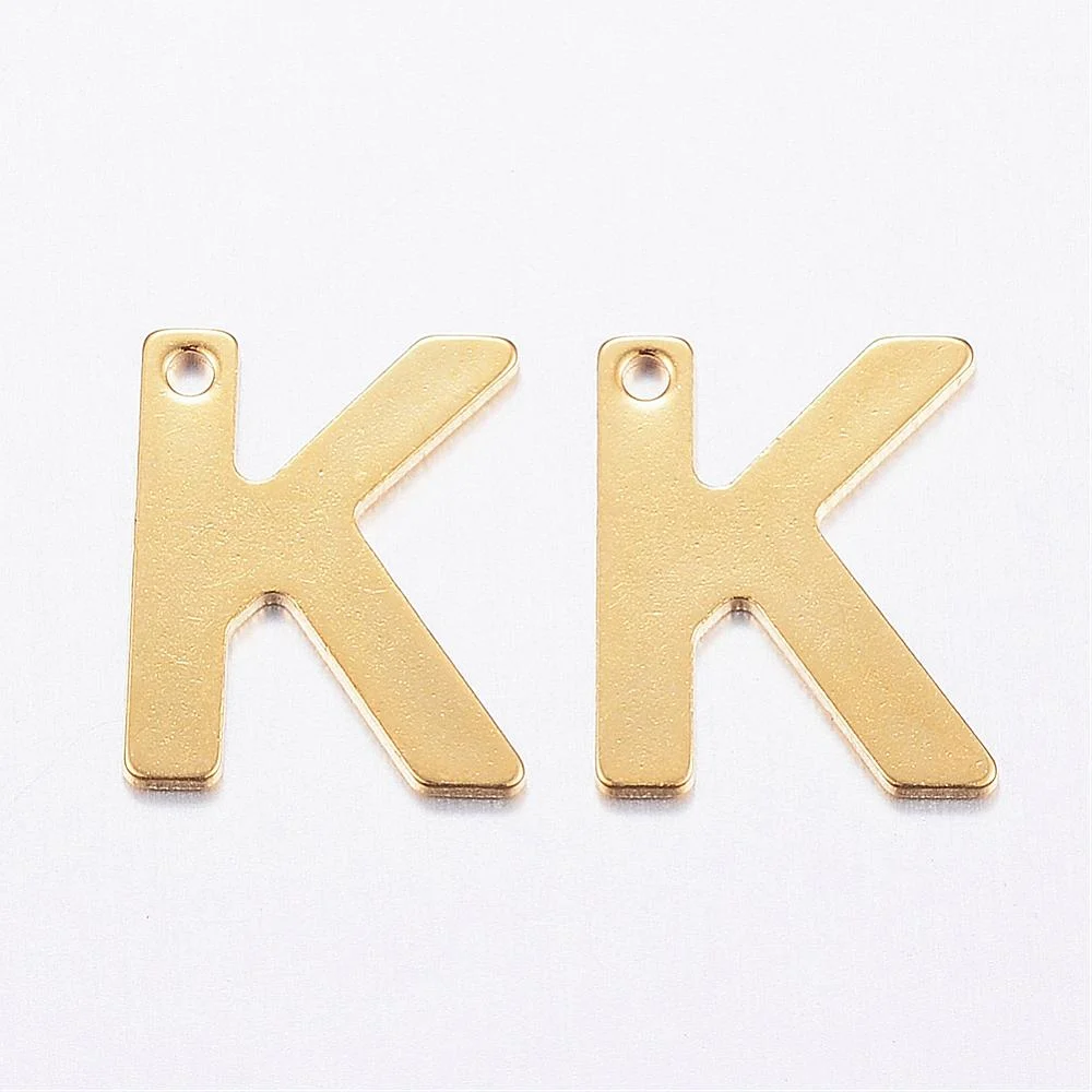 Gold letter K bead stainless steel warm gold plated karma kindness initial alphabet charm jewellery making Australia