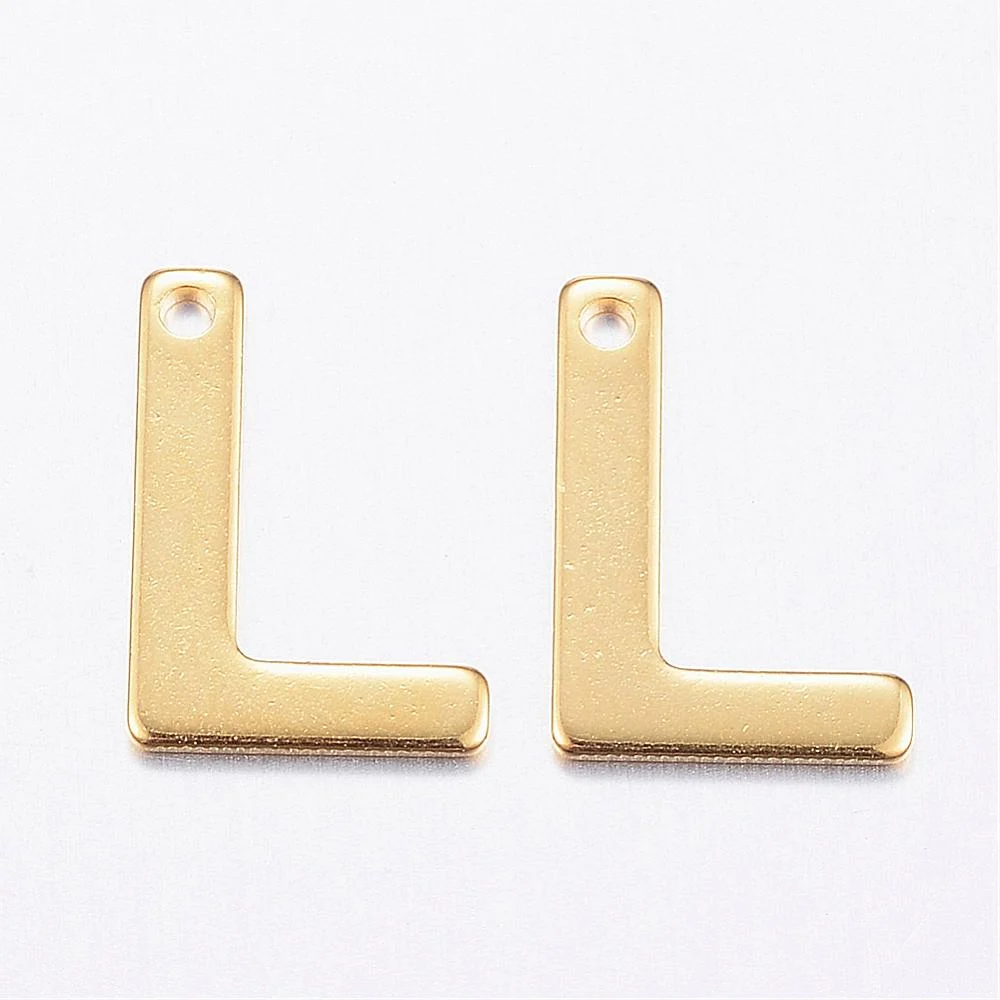 Gold initial L charm bead stainless steel warm gold plated love legacy initial alphabet charm necklace jewellery making Australia