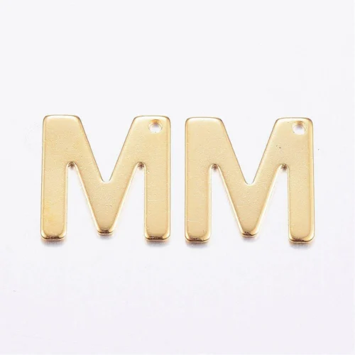 Gold letter M bead stainless steel warm gold plated Mum magic initial alphabet charm jewellery making Australia