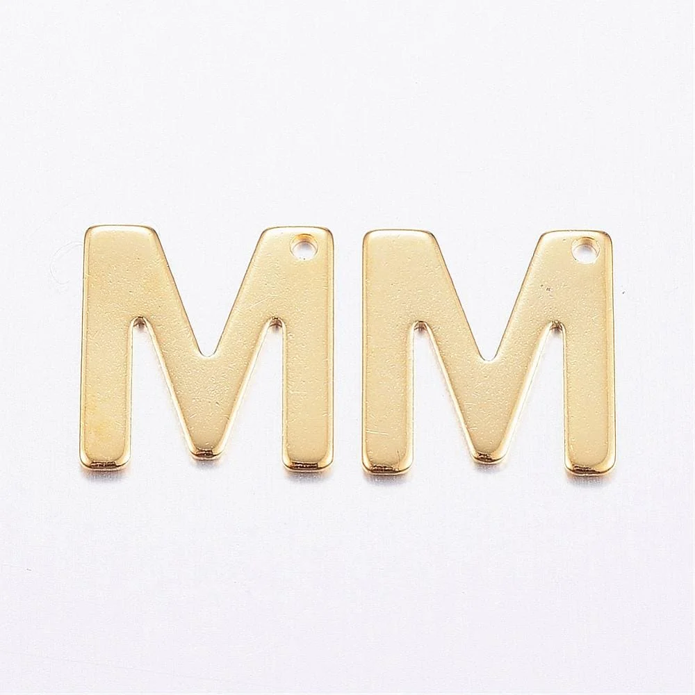 Gold letter M bead stainless steel warm gold plated Mum magic initial alphabet charm jewellery making Australia