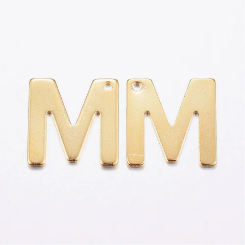 Gold letter M bead stainless steel warm gold plated Mum magic initial alphabet charm jewellery making Australia