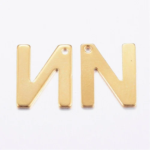 Gold letter N bead stainless steel warm gold plated noble new beginnings initial alphabet charm jewellery making Australia