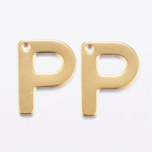 Gold initial P charm bead stainless steel warm gold plated powerful precious initial alphabet charm jewellery making Australia
