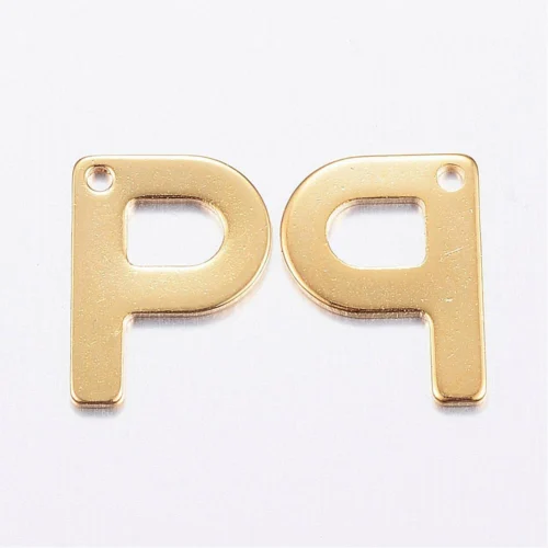 Gold letter P bead stainless steel warm gold plated powerful precious initial alphabet charm jewellery making Australia