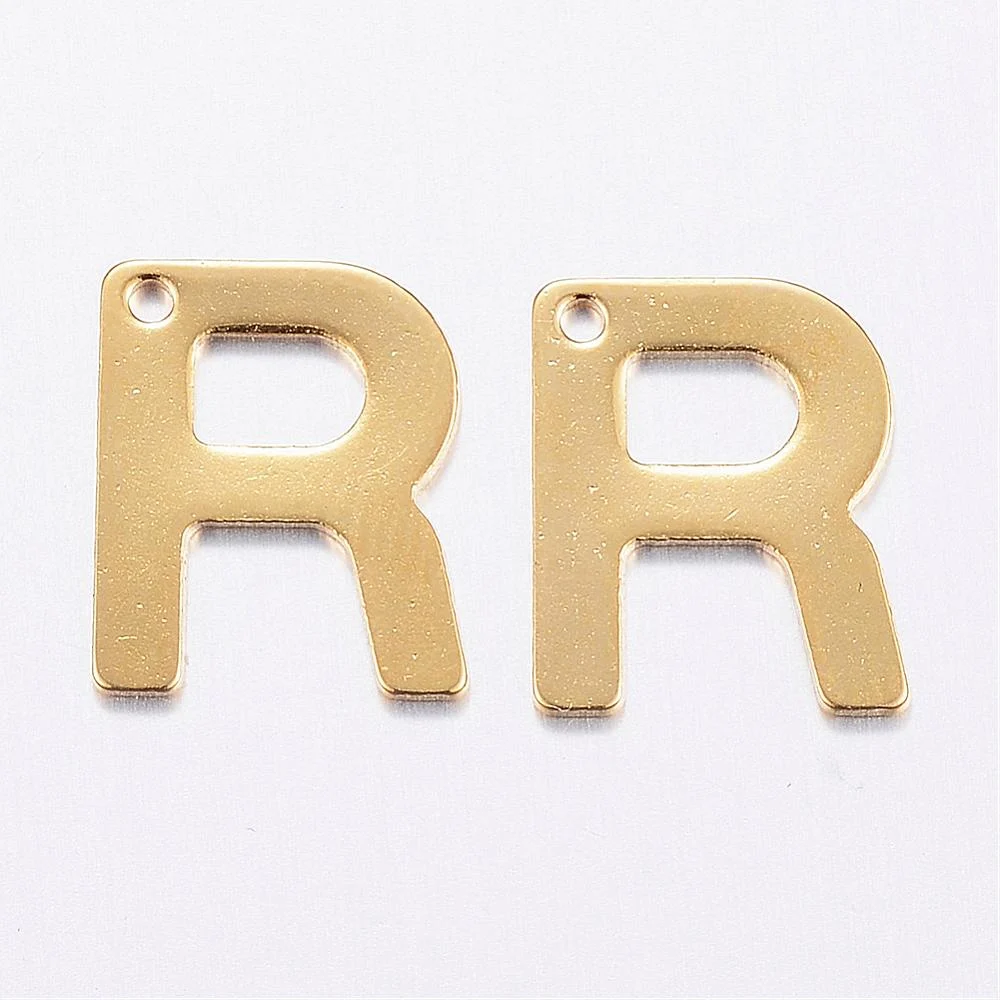 Gold alphabet R bead stainless steel warm gold plated radiant initial alphabet charm jewellery making Australia