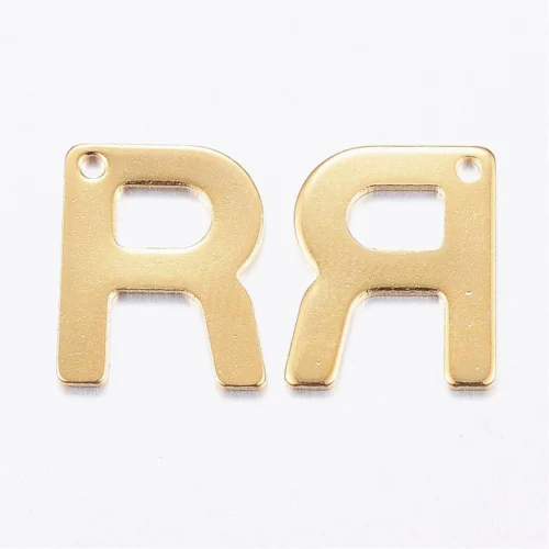 Gold letter R bead stainless steel warm gold plated radiant initial alphabet charm jewellery making Australia