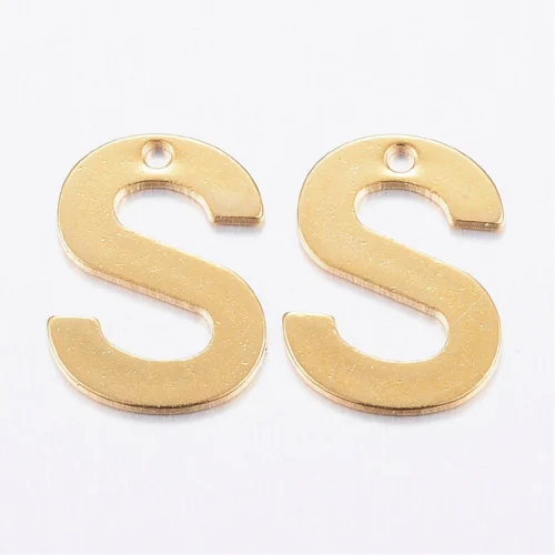 Gold letter S bead stainless steel warm gold plated sunshine strength initial alphabet charm jewellery making Australia
