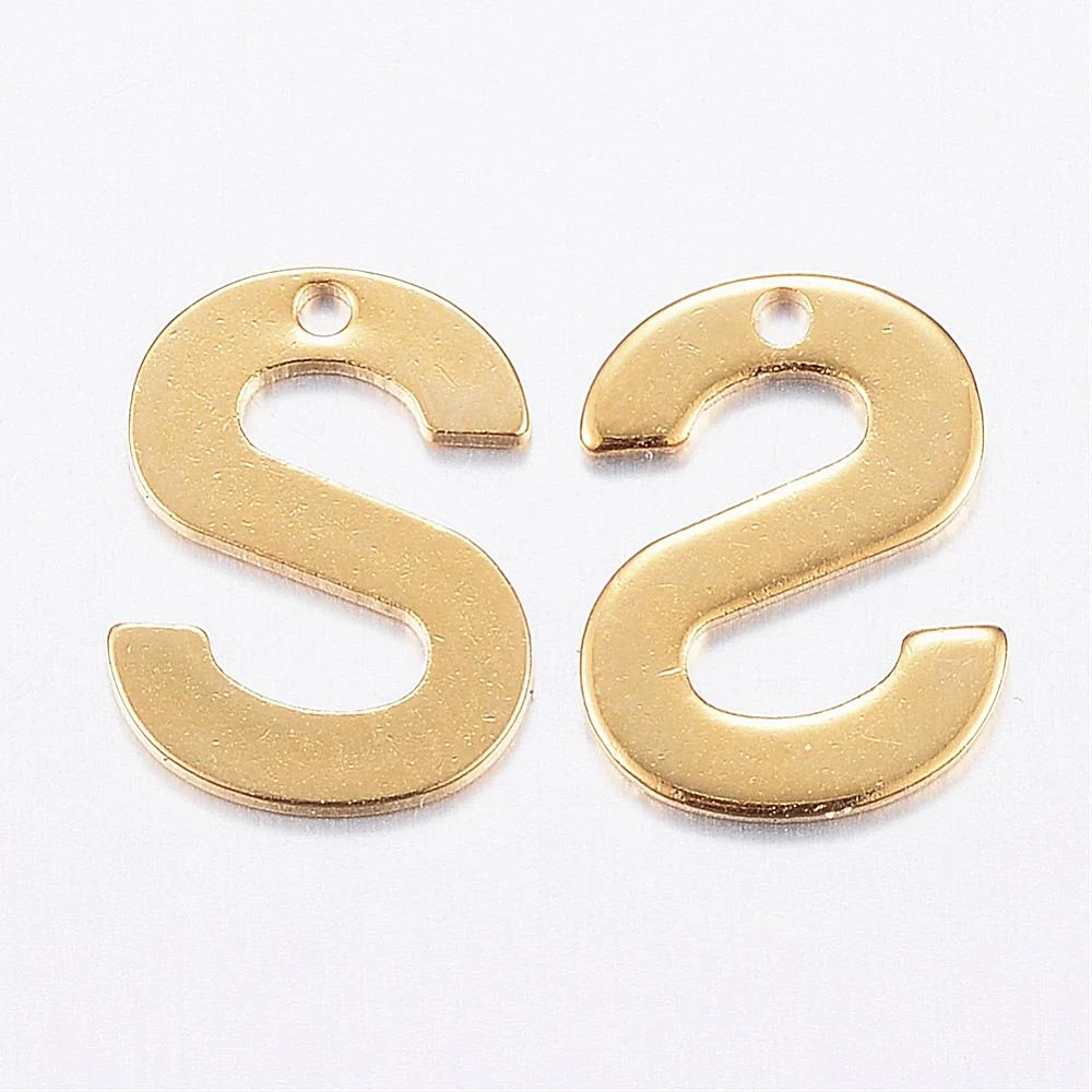 Gold letter S bead stainless steel warm gold plated sunshine strength initial alphabet charm jewellery making Australia