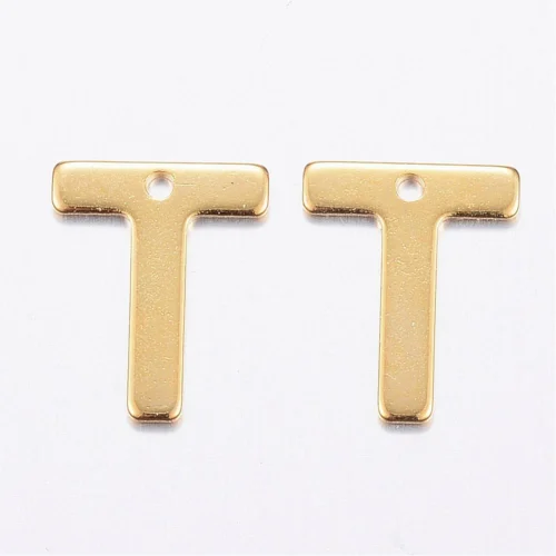 Gold initial T charm bead stainless steel warm gold plated timeless thankful initial alphabet charm jewellery making Australia