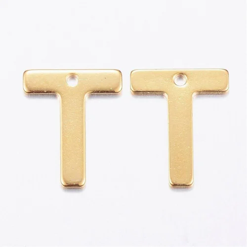 Gold letter T bead stainless steel warm gold plated timeless thankful initial alphabet charm jewellery making Australia