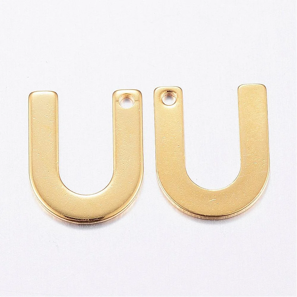 Gold letter U bead stainless steel warm gold plated unique unity initial alphabet charm jewellery making Australia