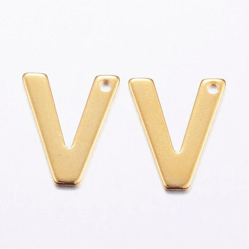 Gold alphabet V bead stainless steel warm gold plated vivacious Valentine's initial alphabet charm jewellery making Australia