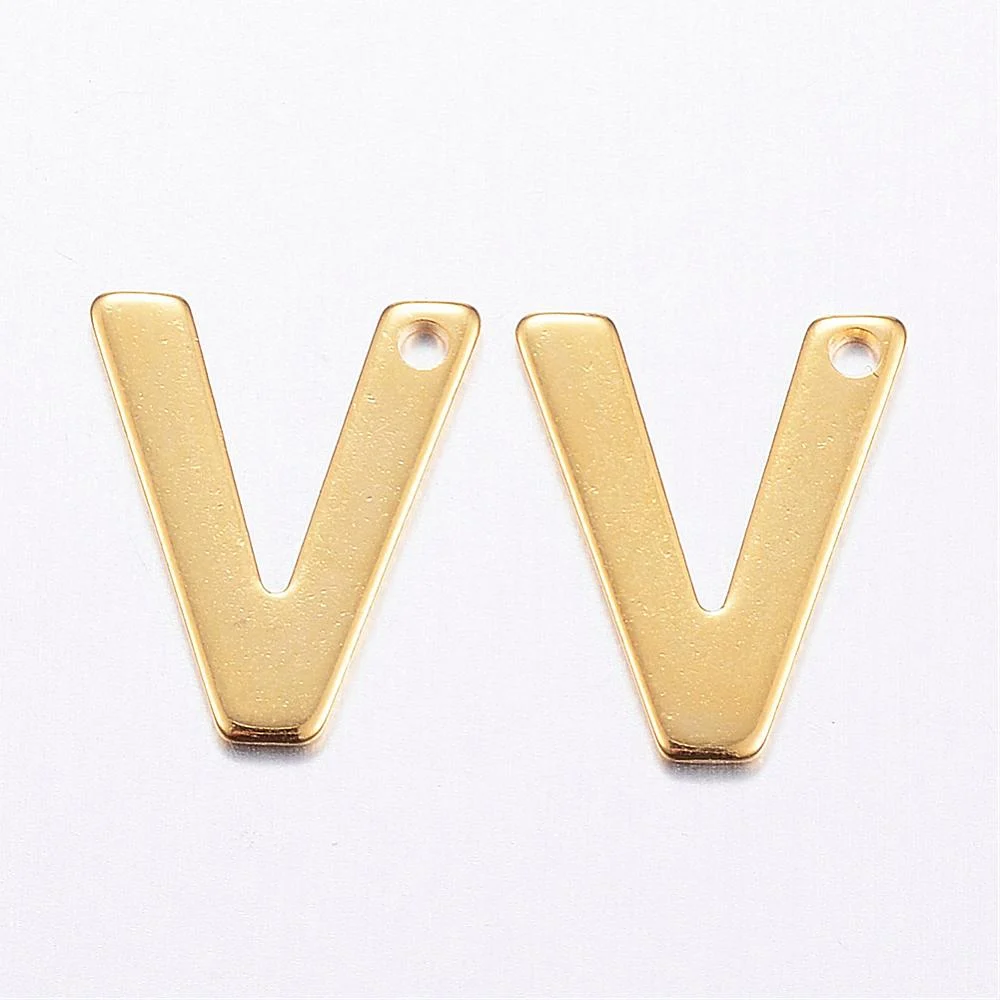 Gold alphabet V bead stainless steel warm gold plated vivacious Valentine's initial alphabet charm jewellery making Australia